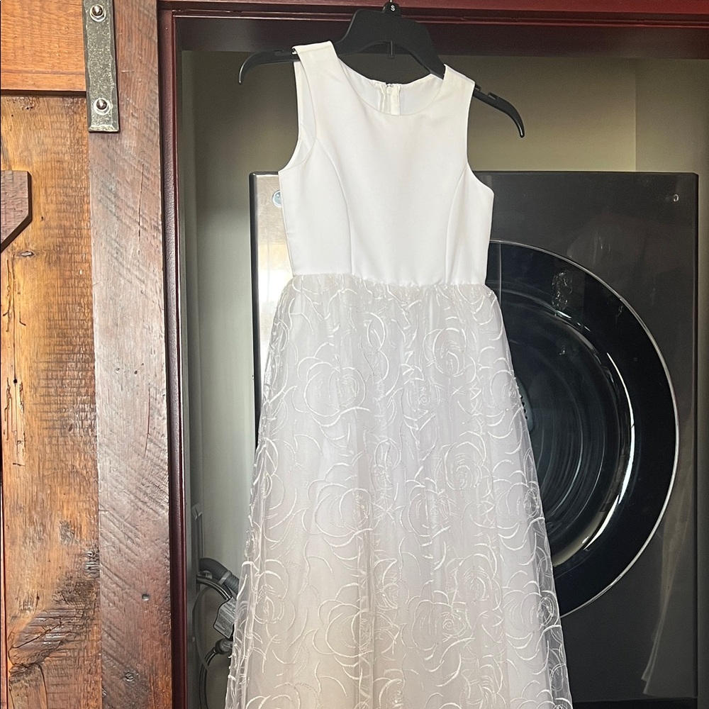 David's Bridal White Floral Tulle Gown for Girls